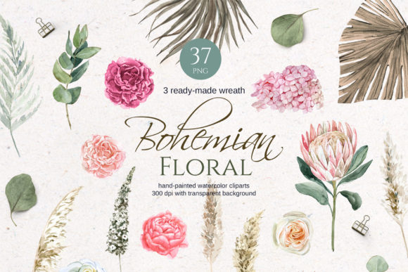 Boho Watercolor Floral Clipart for Elegant Designs