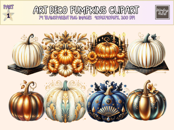 Bring on the Glam with Art Deco Pumpkins Clipart
