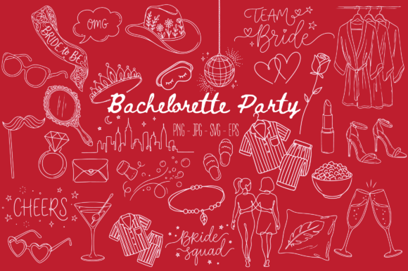 Celebrate in Style: The Ultimate Bachelorette Party Doodle Clipart Bundle