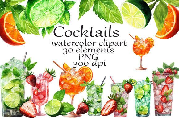 Cocktails Watercolor Clipart PNG: Elevate Your Creative Projects