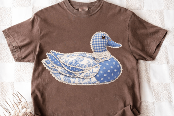 Cottagecore Blue Patchwork Duck Clipart: A Charming Design Asset