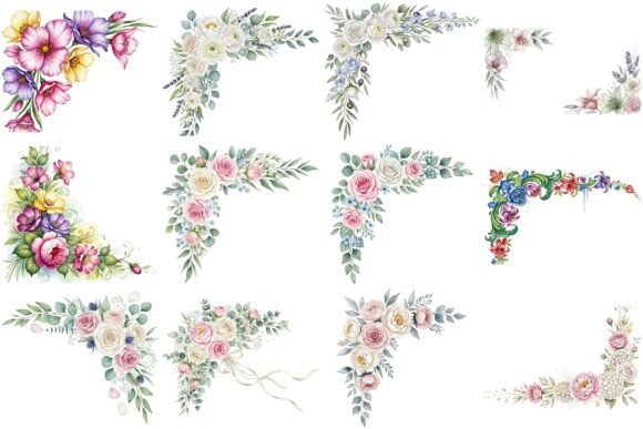 Elevate Your Designs with 120 Watercolor Floral Corner Borders