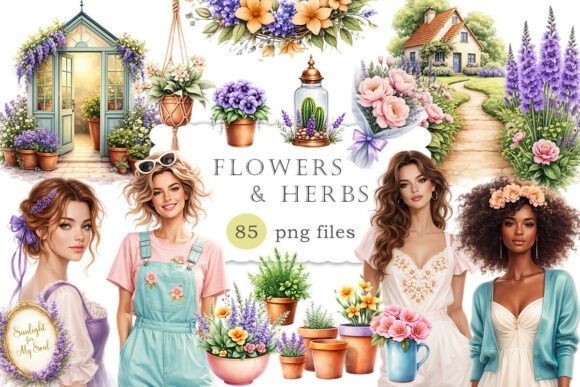 Embrace Botanical Charm with Flowers & Herbs Clipart