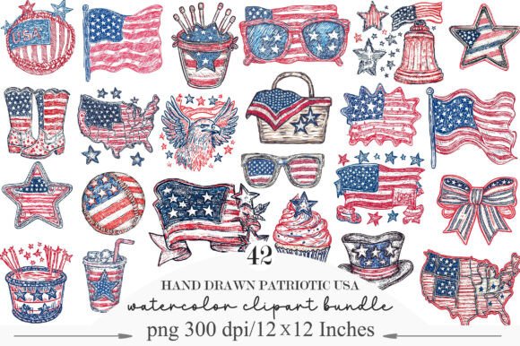 Hand Drawn Patriotic USA Clipart PNG: A Creative Toolkit