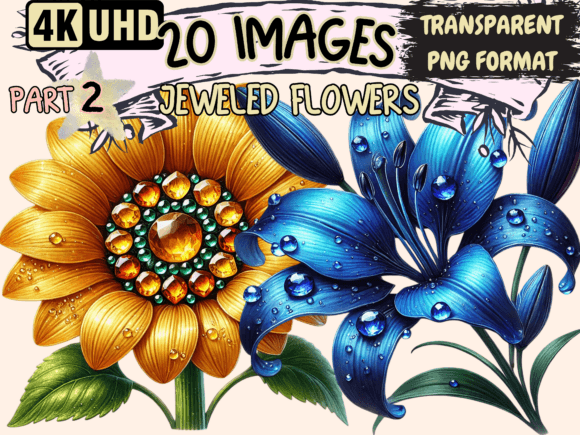 Jeweled Flowers Clipart P2: Elevate Your Brand with Sparkle
