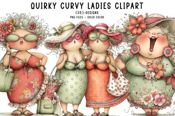 Quirky Curvy Ladies Clipart for Modern Design Projects