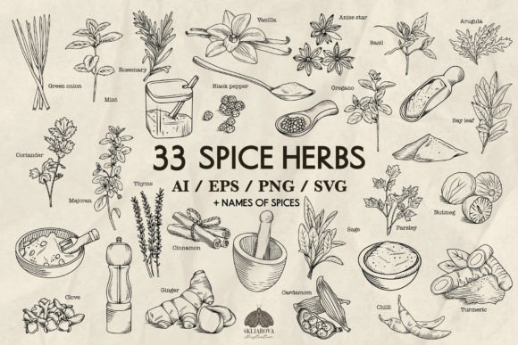 Spices and Kitchen Herbs Svg Png Eps: Fresh Design for Any Project
