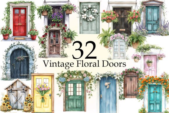 Unlocking Charm with Vintage Floral Doors Clipart