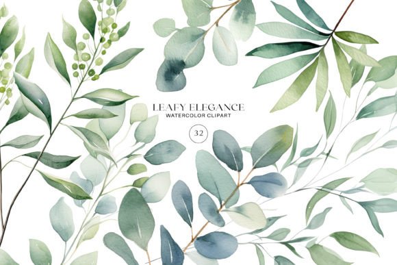 Watercolor Eucalyptus Leaf Clipart Set: Nature's Elegance