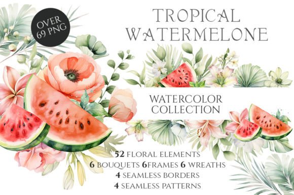 Watercolor Tropical Watermelons: A Vibrant Design Asset Kit